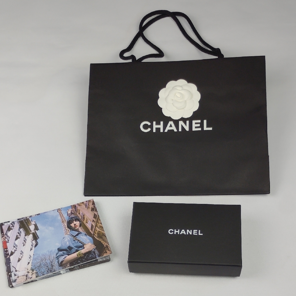 Chanel Black Gift Bag, Box And Cards.